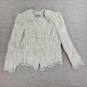 VTG Cachet Lace Jacket Womens 12 White Sequin Pearl Button Victorian Bridal